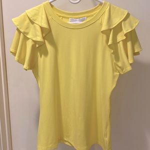 NWT ENGLISH FACTORY M Yellow Ruffled Short Sleeve Tee Shirt Like Top.